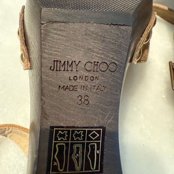 Jimmy Choo Open Toe Suede Urban Sue Platform Wooden Heels Sandal Hazel 7.5 - Picture 8 of 8